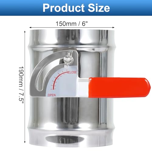TOP-VIGOR 6 Inch HVAC Duct Manual Volume Backdraft Damper, Full Stainless Steel Airflow Control for Range Hoods, Fans, Pellet Stove Pipes, Dryer Vents, Adjustable Volume Damper with Sleeve (1 Pc) - Image 2