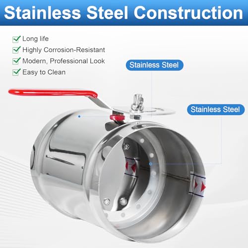 TOP-VIGOR 6 Inch HVAC Duct Manual Volume Backdraft Damper, Full Stainless Steel Airflow Control for Range Hoods, Fans, Pellet Stove Pipes, Dryer Vents, Adjustable Volume Damper with Sleeve (1 Pc) - Image 3