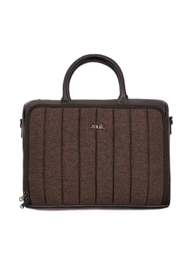 ZOUK Black Pro Laptop Bag for Men | Vegan Leather Office & Travel Bag with Quilted Design, 15.6-Inch Laptop Compartment, Trolley Sleeve & Shoulder Strap | Bristel - Image 1