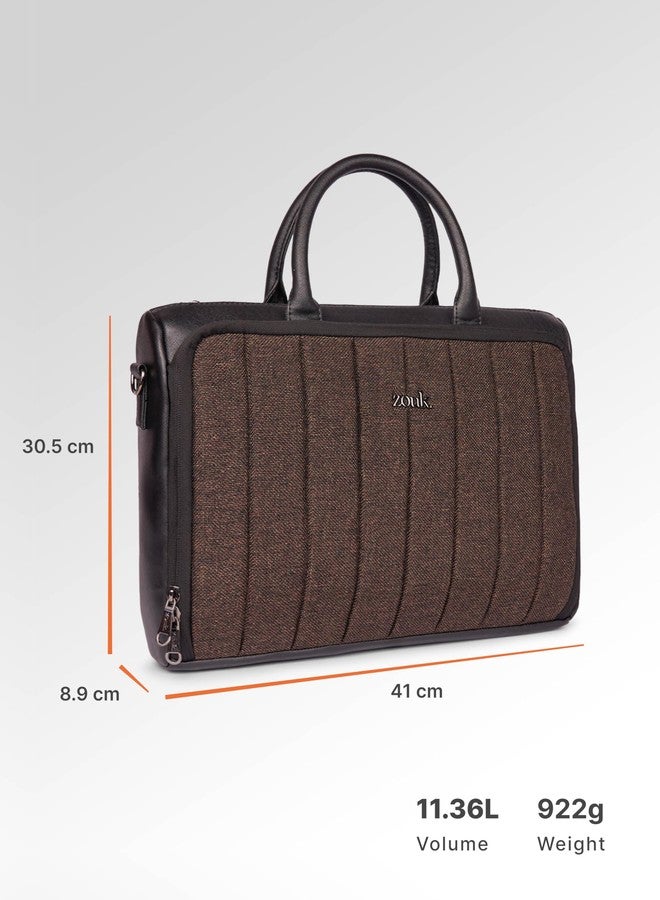 ZOUK Black Pro Laptop Bag for Men | Vegan Leather Office & Travel Bag with Quilted Design, 15.6-Inch Laptop Compartment, Trolley Sleeve & Shoulder Strap | Bristel - Image 4
