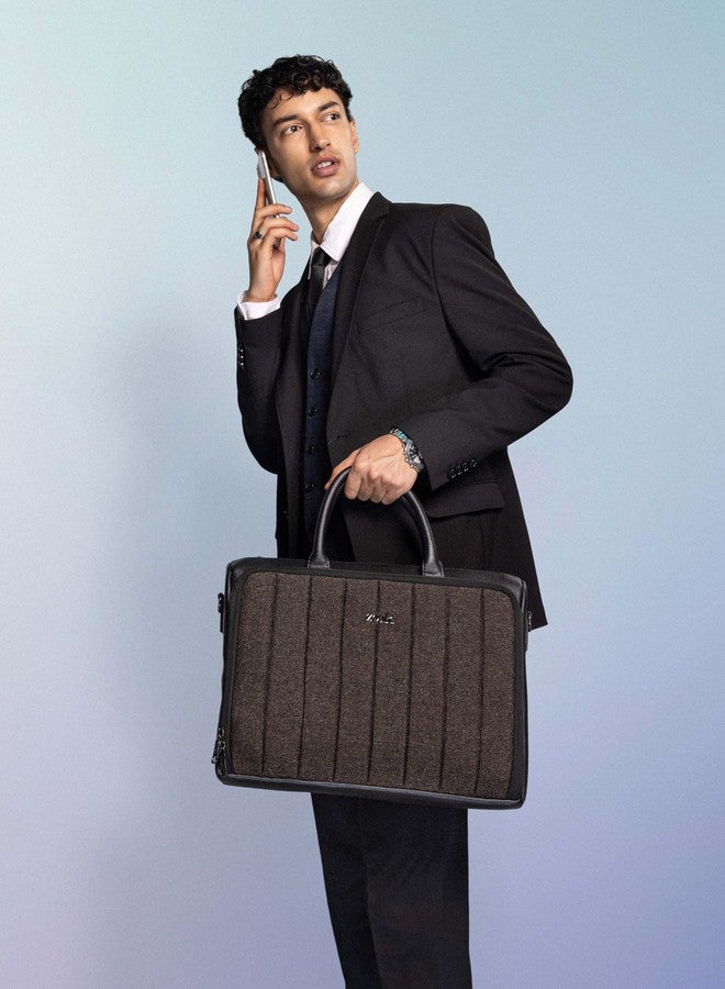 ZOUK Black Pro Laptop Bag for Men | Vegan Leather Office & Travel Bag with Quilted Design, 15.6-Inch Laptop Compartment, Trolley Sleeve & Shoulder Strap | Bristel - Image 2