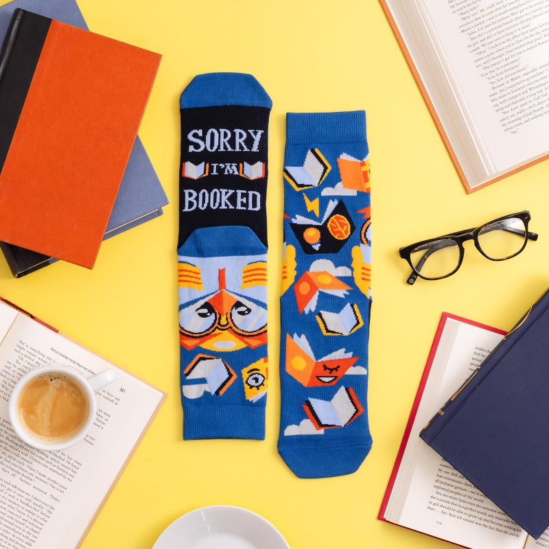 Lavley Book and Reading Socks for Adults - Funny Gifts for Reader - Unisex for Men and Women, One Size (US, Alpha, One Size, Regular, Regular, Sorry I'm Booked) - Image 3