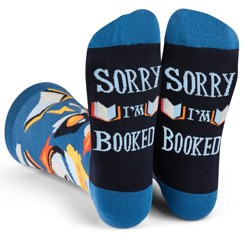 Lavley Book and Reading Socks for Adults - Funny Gifts for Reader - Unisex for Men and Women, One Size (US, Alpha, One Size, Regular, Regular, Sorry I'm Booked) - Image 1