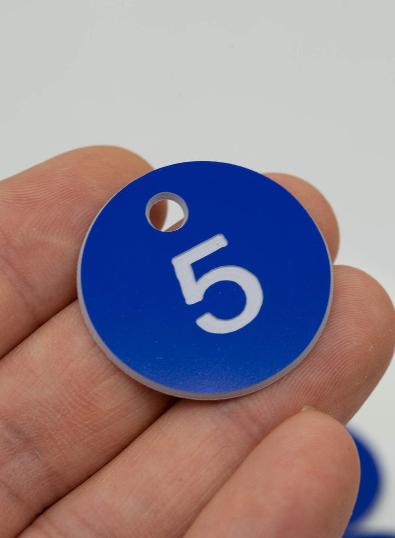 Engraved Plastic ID Number Tags for Lockers, Dorms, Hotels, Bars, and Restaurants , Table Numbers 1 to 50 in Blue - Image 3