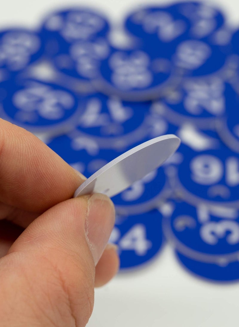 Engraved Plastic ID Number Tags for Lockers, Dorms, Hotels, Bars, and Restaurants , Table Numbers 1 to 50 in Blue - Image 4