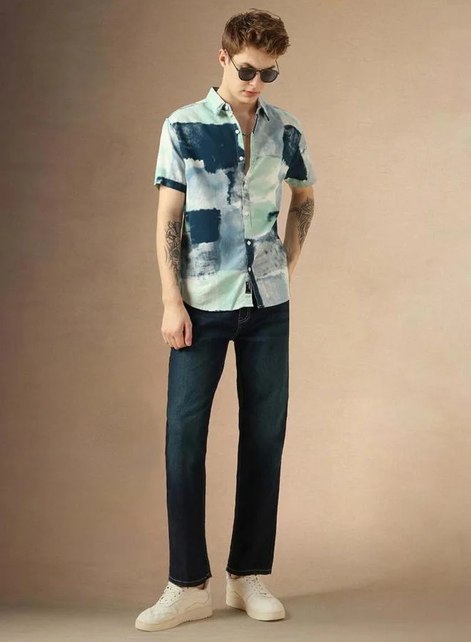 Dennis Lingo Printed Spread Collar Short Sleeves Shirt
