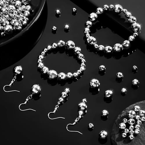 HFKPJRT 150 PCS Mini Disco Balls for Bracelets, 4 Sizes Reflective Faceted Mirrorball Beads, Charms Silver Mini Disco Ball Cute Beads Keychain Jewelry Making DIY Craft 70s 80s Costume Accessories - Image 2