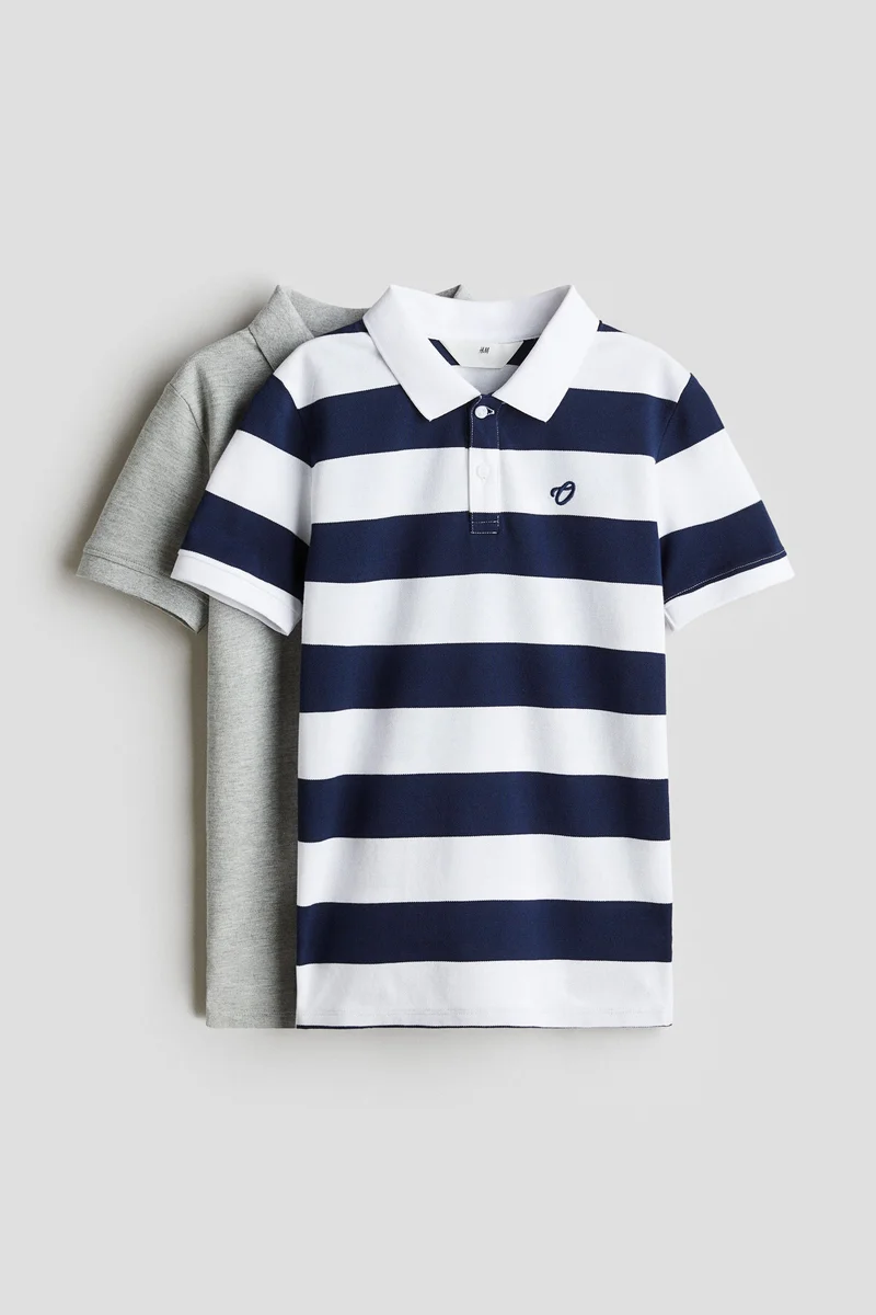 اتش اند ام تي-شيرت بولو من القطن - عبوة من قطعتين