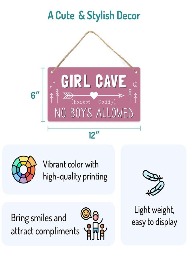 Fun-Plus Girl Cave Sign for Girls Room, No Boys Allowed Door Sign, Cute Room Decor Sign for Bedroom Door, Funny Girls Only Sign for Kids Room, Teen Girl Wall Decor 12x6 Inch - Image 2