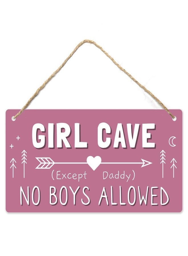Fun-Plus Girl Cave Sign for Girls Room, No Boys Allowed Door Sign, Cute Room Decor Sign for Bedroom Door, Funny Girls Only Sign for Kids Room, Teen Girl Wall Decor 12x6 Inch - Image 1