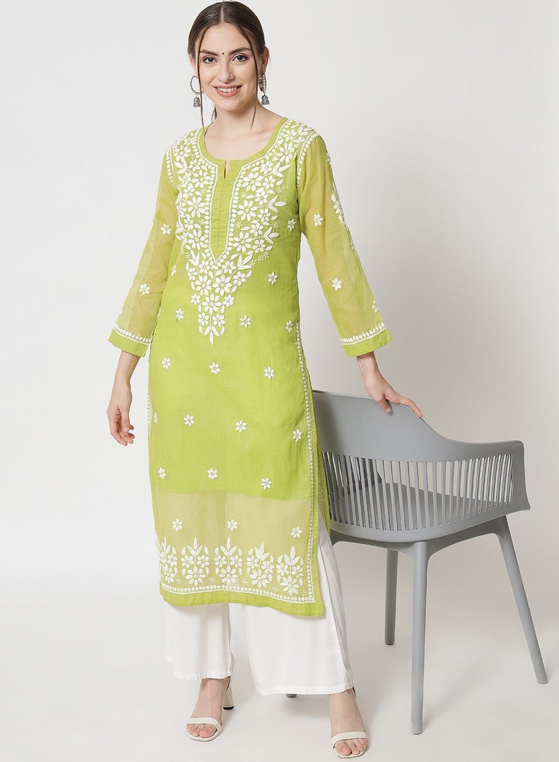 Alaya Hand Embroidered Chikankari Kota Straight Kurta With Slip-AL3540 - Image 5