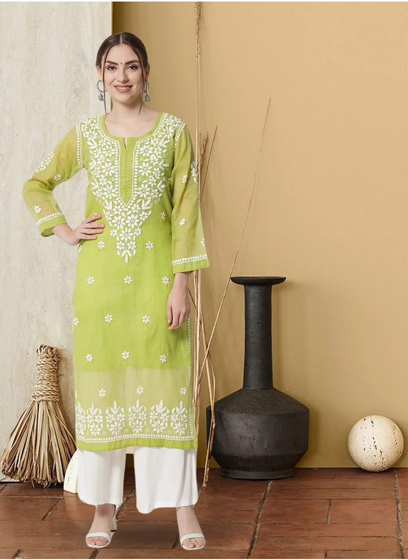 Alaya Hand Embroidered Chikankari Kota Straight Kurta With Slip-AL3540