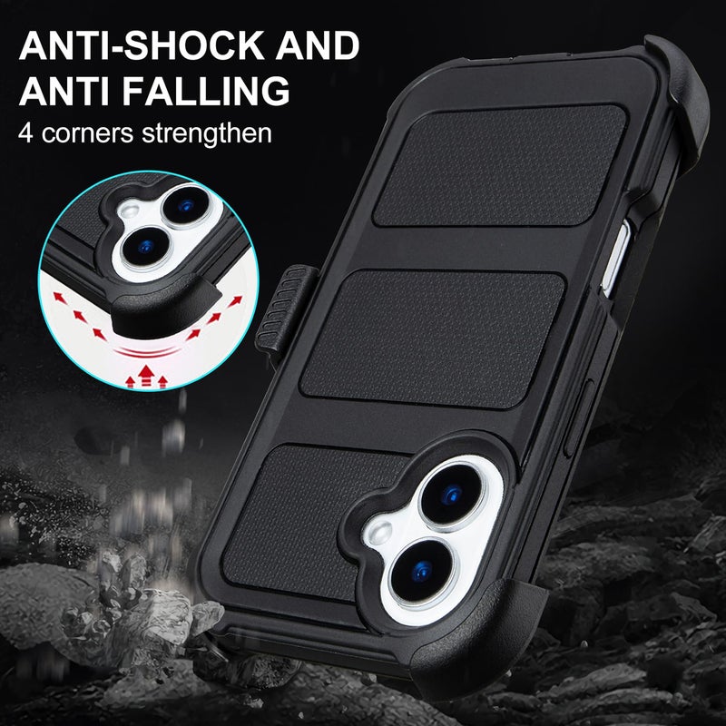 Saiboro for Defender iPhone 17 Case with Clip,for Holster iPhone 17 Case with Kickstand,for Heavy Duty iPhone17 Phone Case Rugged 2 Layers of Sturdy,Anti-Drop for Phone Case iPhone17Case Protective(Black) - Image 5