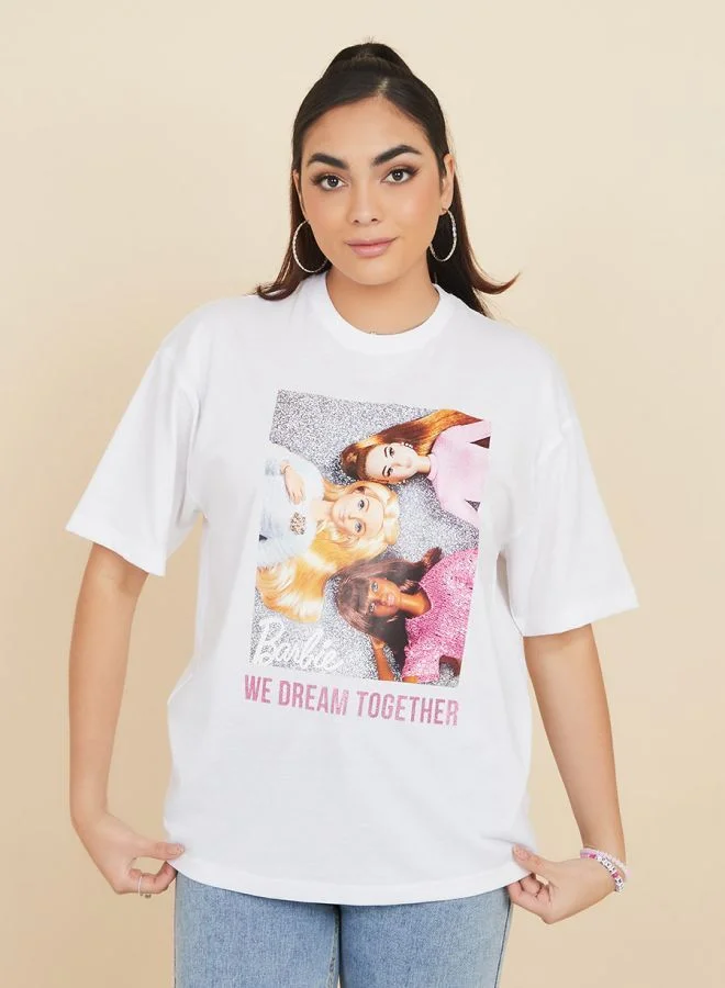 Styli Oversized Barbie We Dream Together Longline T-Shirt