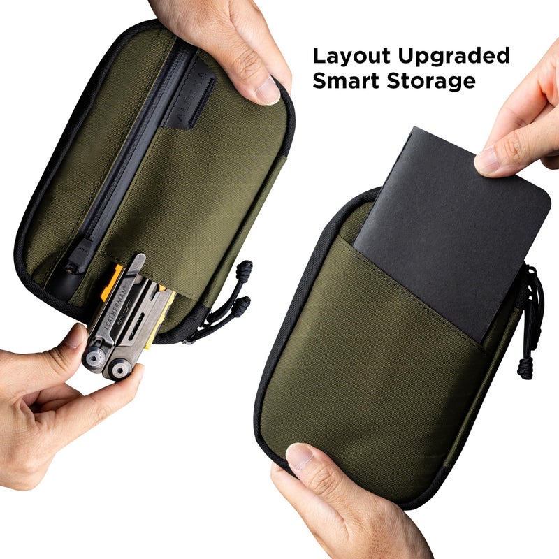 ALPAKA Admin Pouch Pro EDC Organizer - Small Tool Pouch with Smooth Zipper, Weatherproof X-Pac Fabric, Electronics Storage for Travel - Olive Green X-Pac X42 Material - Image 3