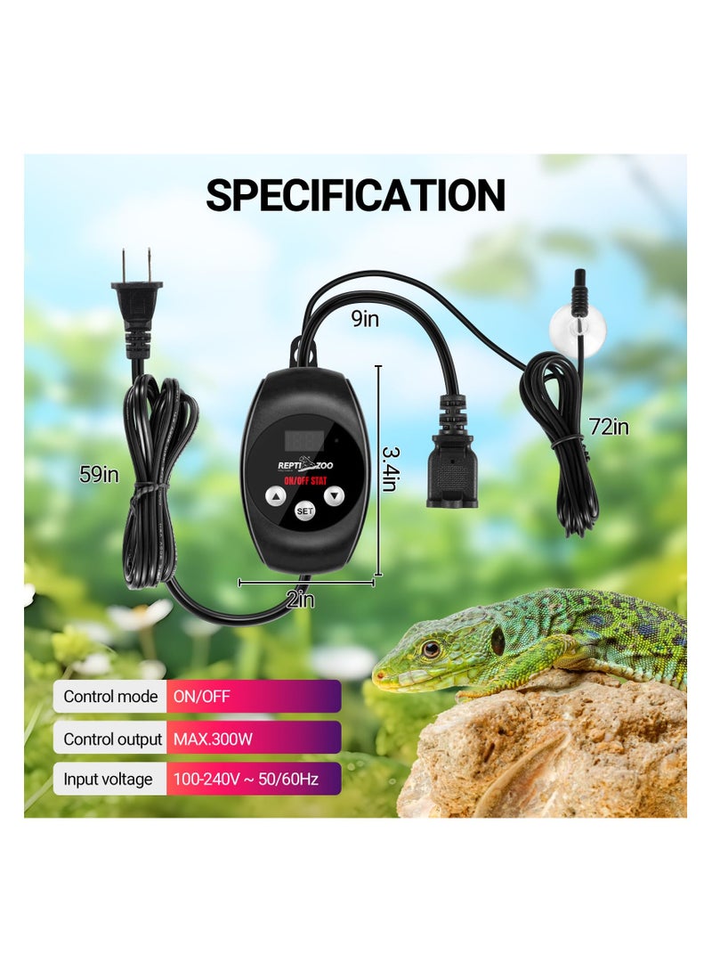 REPTIZOO REPTI ZOO Reptile Thermostat Wide Range Temperature Controller Reptile Heat Pad Digital Thermostat Waterproof Seedling Heat Mat Thermostat for Turtles, Lizards, Frogs, Hermit Crabs, Snakes, Plants  - Image 2