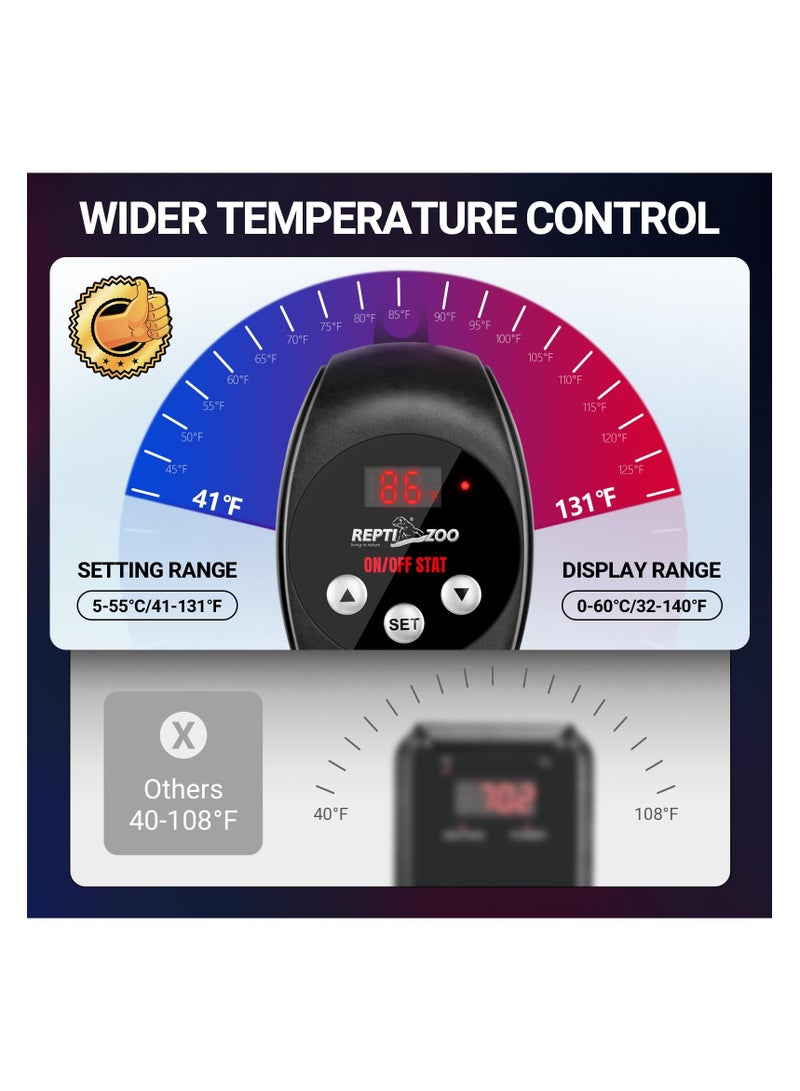 REPTIZOO REPTI ZOO Reptile Thermostat Wide Range Temperature Controller Reptile Heat Pad Digital Thermostat Waterproof Seedling Heat Mat Thermostat for Turtles, Lizards, Frogs, Hermit Crabs, Snakes, Plants  - Image 3