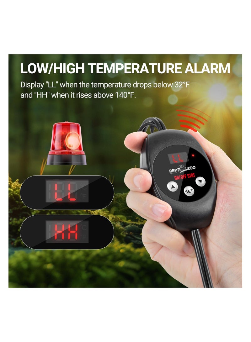 REPTIZOO REPTI ZOO Reptile Thermostat Wide Range Temperature Controller Reptile Heat Pad Digital Thermostat Waterproof Seedling Heat Mat Thermostat for Turtles, Lizards, Frogs, Hermit Crabs, Snakes, Plants  - Image 5