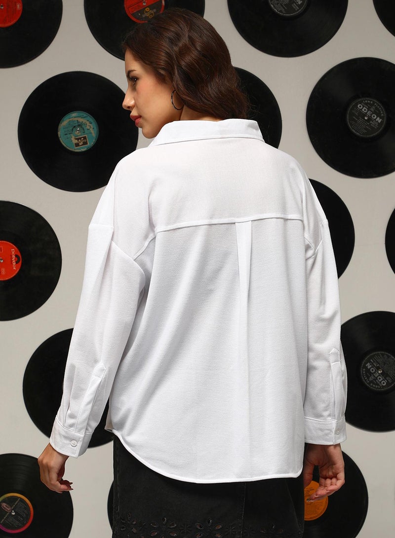 Campus Sutra Women's Daisy White Solid Oversized Shirt - Image 5