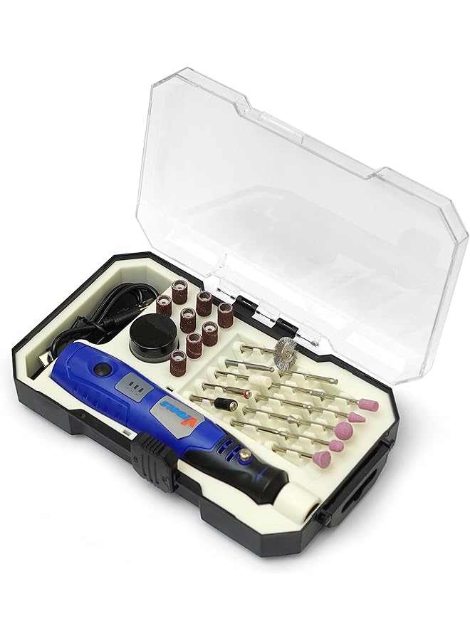 VTOOLS 3.6V Cordless Mini Grinder With 43 Pc Accessory Set Rotary Tool For Polishing Cleaning And Engraving Blue Vt1212 - Image 2