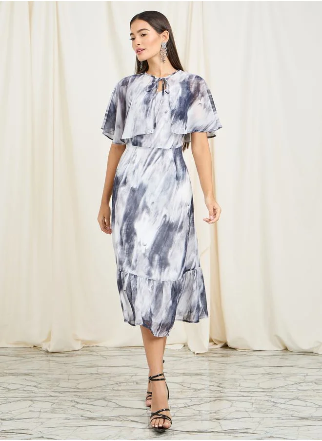 Styli Overlay Marble Print A-Line Midi Dress
