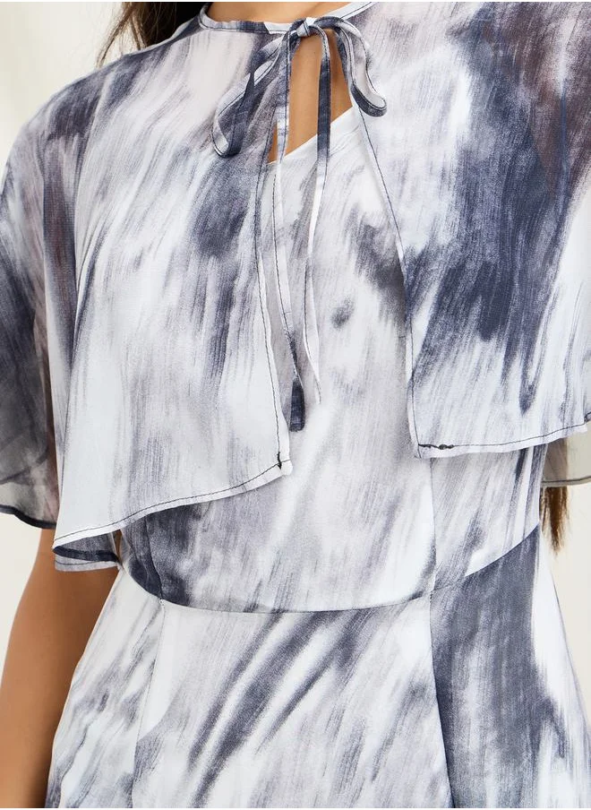 Styli Overlay Marble Print A-Line Midi Dress