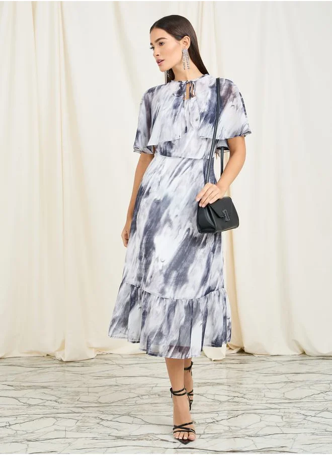 Styli Overlay Marble Print A-Line Midi Dress