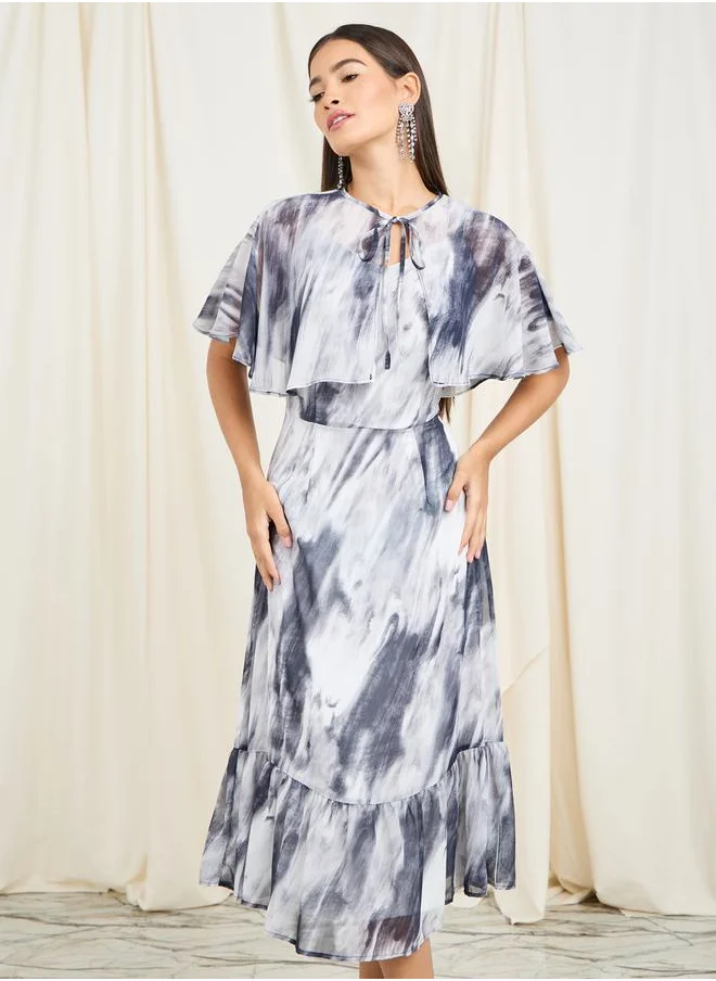 Styli Overlay Marble Print A-Line Midi Dress