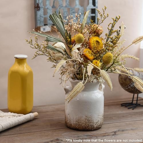 Quoowiit Ceramic Rustic Farmhouse Vase, Distressed Decorative Flower Vase for Home Decor, Ideal Shelf Decor, White Boho Vase for Living Room Bedroom Kitchen Office Decor Centerpiece Table Decorations - Image 2