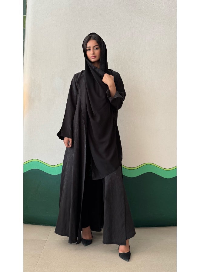 آية MWT337 عباية سودا كريب جاكار - Image 3