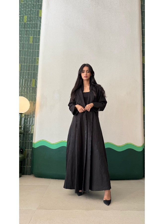 آية MWT337 عباية سودا كريب جاكار - Image 5