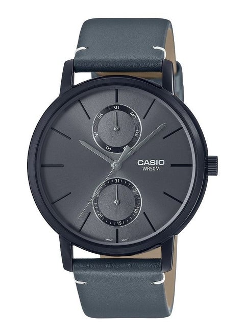 Casio Men Watch Analog Multi Hand Grey Dial Leather Band Black Ion Plated Case MTP-B310BL-1AVDF.