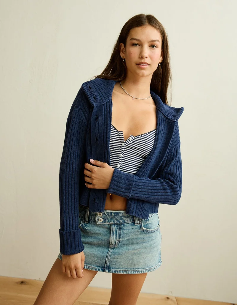 American Eagle  AE Button Up Mock Neck Cardigan Sweater for Women | Best Price UAE