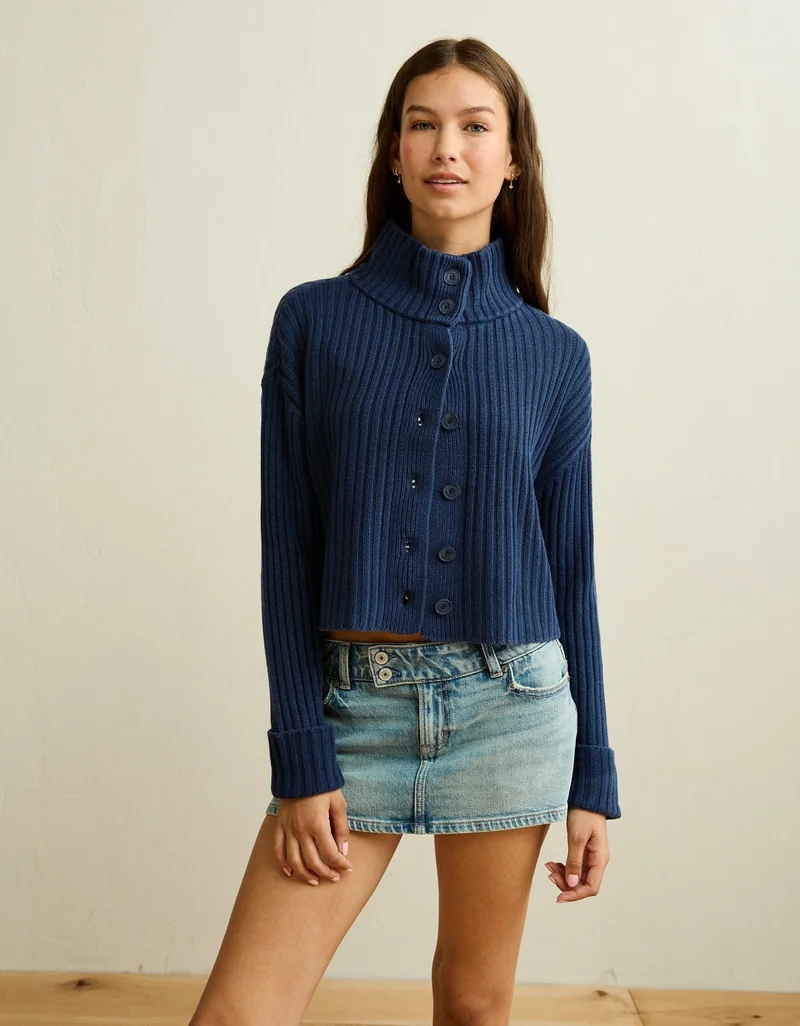 American Eagle  AE Button Up Mock Neck Cardigan Sweater for Women | Best Price UAE
