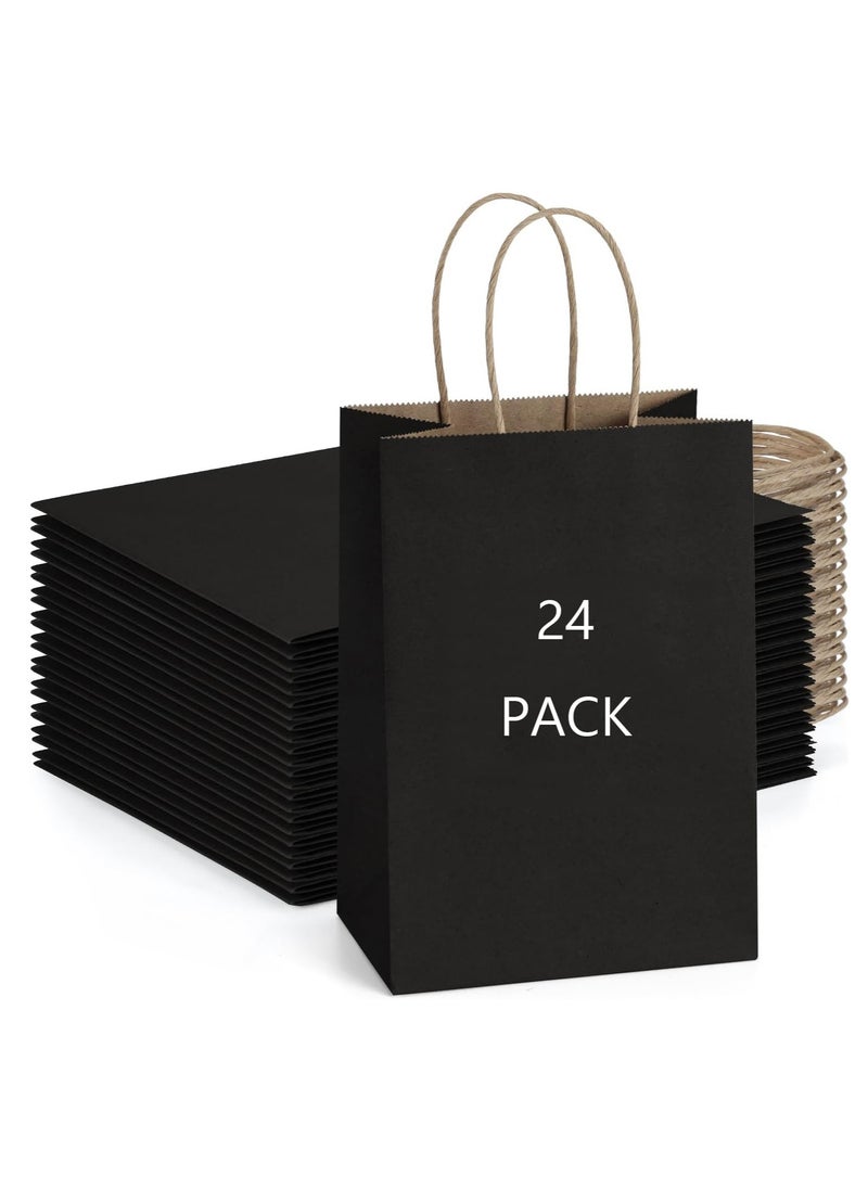Hihonor Kraft Paper Bags 24Pcs, 5.25x3x8 Inches Small Paper Gift Bags Shopping Bags, Kraft Bags, Party Favor Bags, Black Gift Bags with Handles Bulk  - Image 1