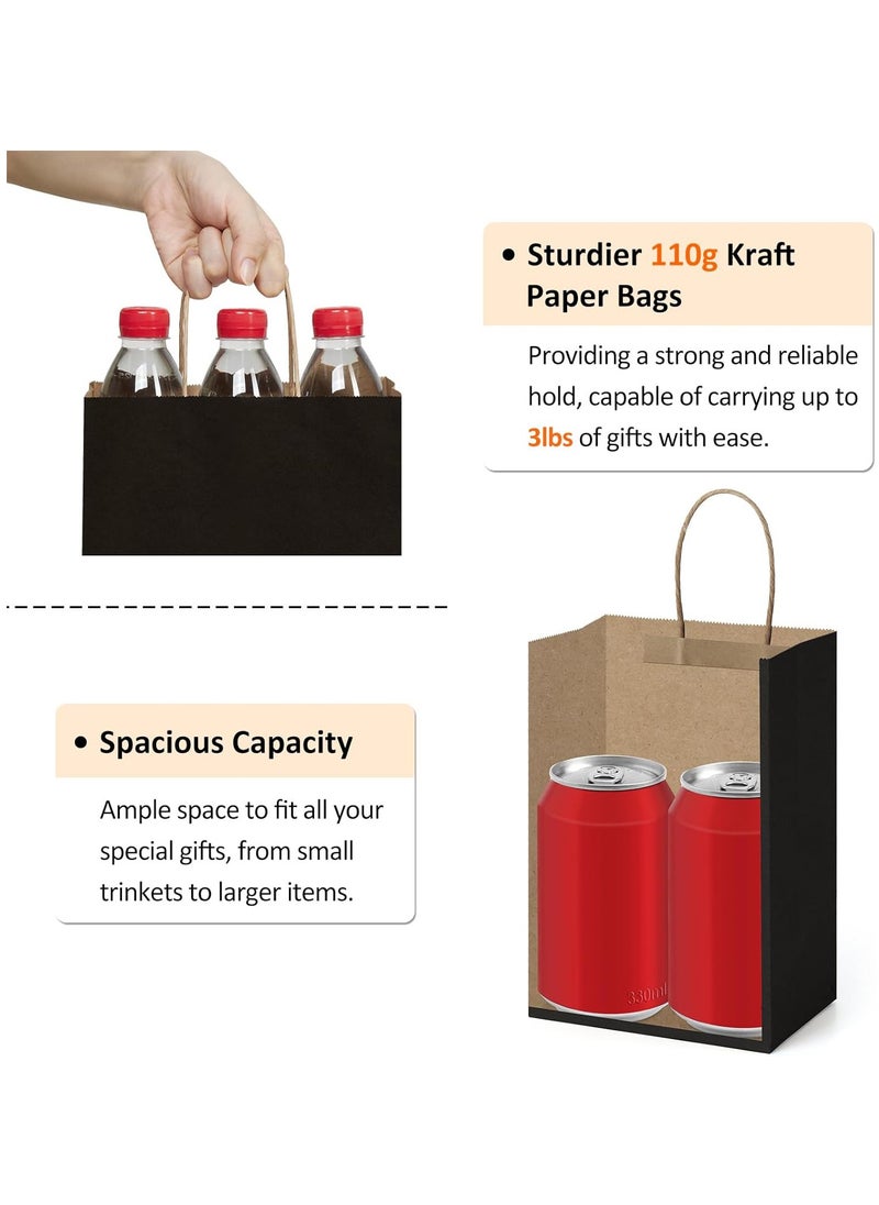 Hihonor Kraft Paper Bags 24Pcs, 5.25x3x8 Inches Small Paper Gift Bags Shopping Bags, Kraft Bags, Party Favor Bags, Black Gift Bags with Handles Bulk  - Image 5