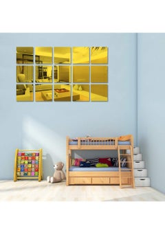 Excefore Square Acrylic Mirror Sticker Sheet, 15Pieces 6in Self Adhesive Mirror Wall Decor, Non Glass Mirror Tiles Mirror Stickers for Wall for Bathroom Living Room Bedroom (Gold)  - Image 2