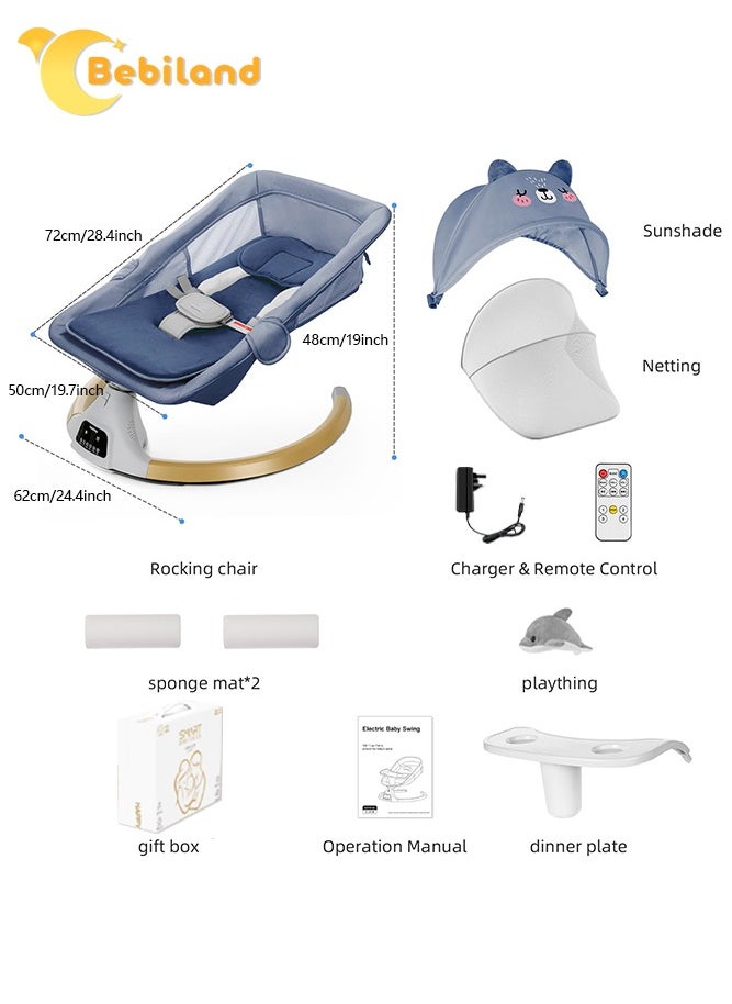 Bebiland Bear Shape Baby Swing with Detachable Dinner Plate, 3-in-1 Electric Rocking Chair with Remote Control, 4 Gears Sway Time, Bluetooth Support Baby Bouncer for 0-24 Months Toddler Infant (Dark Blue)  - Image 2