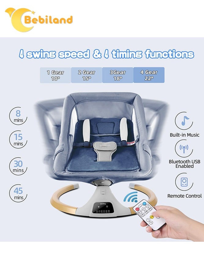 Bebiland Bear Shape Baby Swing with Detachable Dinner Plate, 3-in-1 Electric Rocking Chair with Remote Control, 4 Gears Sway Time, Bluetooth Support Baby Bouncer for 0-24 Months Toddler Infant (Dark Blue)  - Image 3