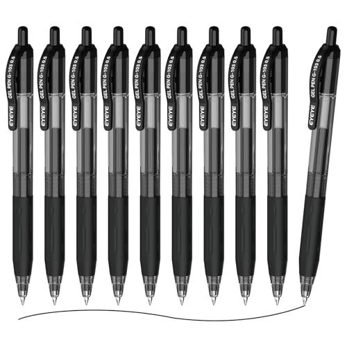 EYEYE G-103 10 Pack Retractable Gel Pens 0.5mm, Black Ink Pen Extra Fine Point Quick Dry, 0.5 mm Ballpoint Pen Fine Point Smooth Writing Pens for for Office School Supplies - Image 1