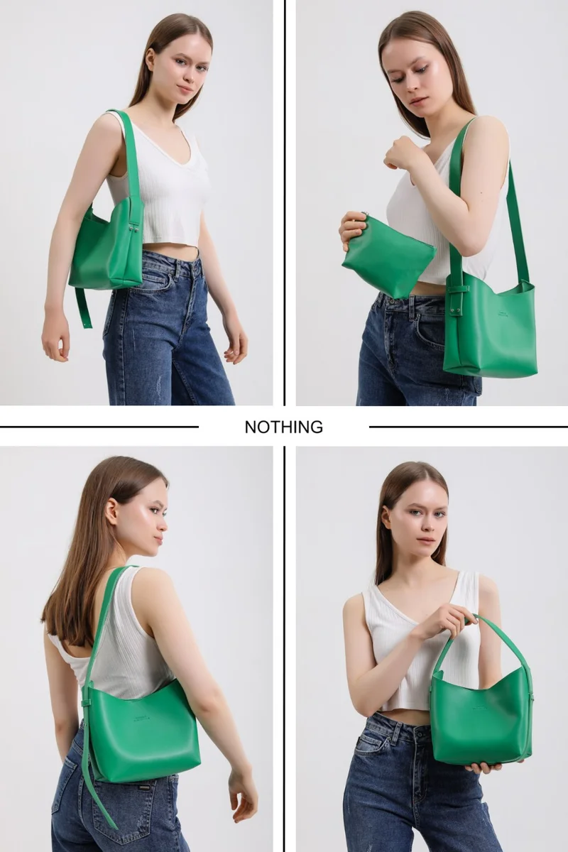 Nothing Women's Leather Snap Makeup Bag 3-Stage Design Adjustable Strap Hand, Shoulder and Crossbody Bag