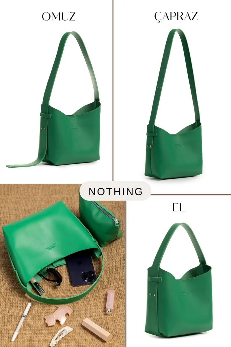 Nothing Women's Leather Snap Makeup Bag 3-Stage Design Adjustable Strap Hand, Shoulder and Crossbody Bag