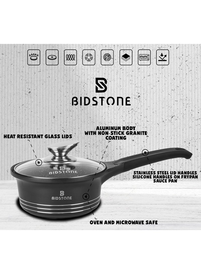 Bidstone 16 cm Granite Saucepan – Aluminum Cooking Pot with Heat-Resistant Glass Lid | Silicone Handle | Multi-Layer Nonstick Coating | Oven & Microwave Safe | 100% PFOA-Free - Image 3