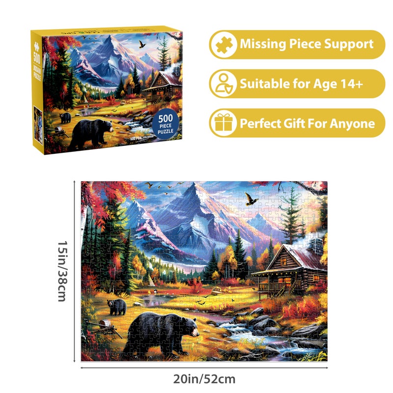 Jeacirio 500 Pieces Jigsaw Puzzles for Adults Puzzle Bear Mountain Nature Puzzle for Elderly, Recycled Paper Puzzle 500 Pieces, Challenging Puzzle Family Game Great Gift for Friends, 20.5 x 15 Inch - Image 2