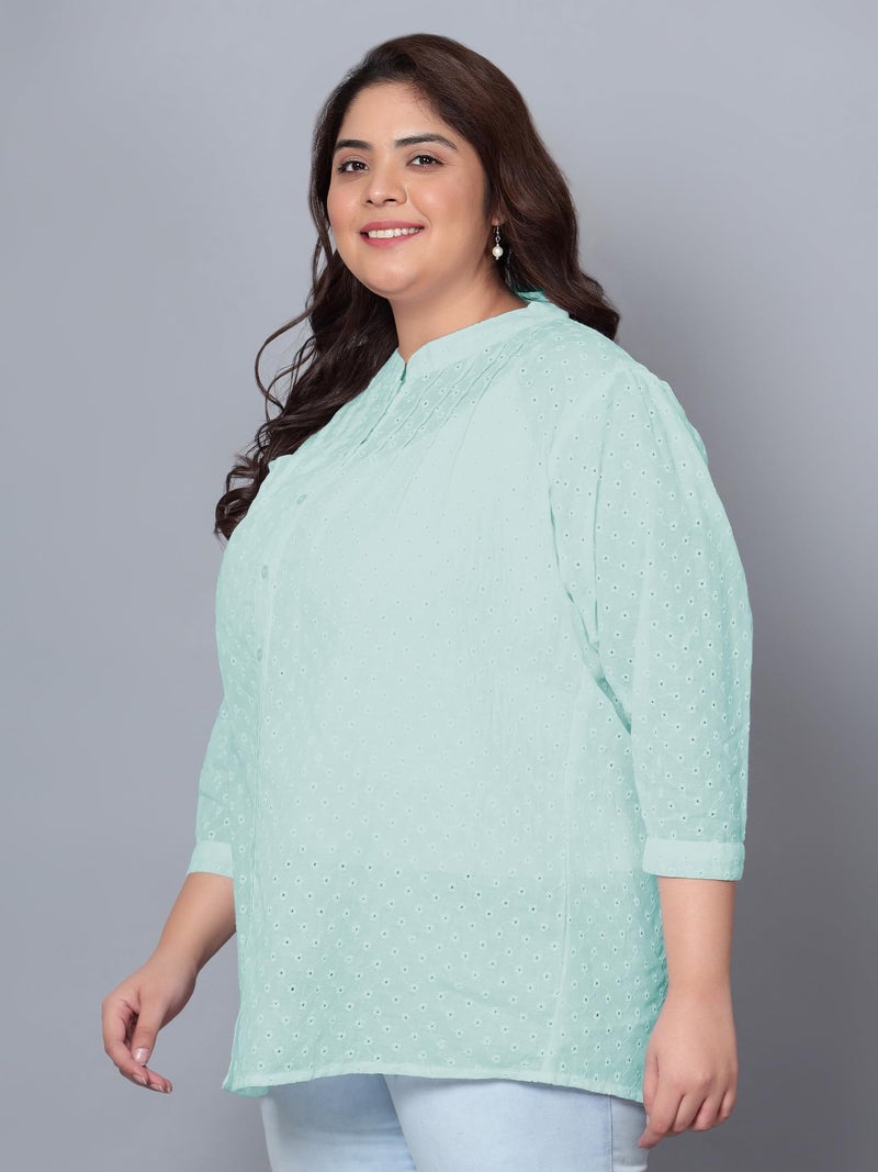Indietoga Women's Pure Cotton Plus Size Longline Tunic Tops (10001524_Blue Chikankari Embroidered_3XL) - Image 5
