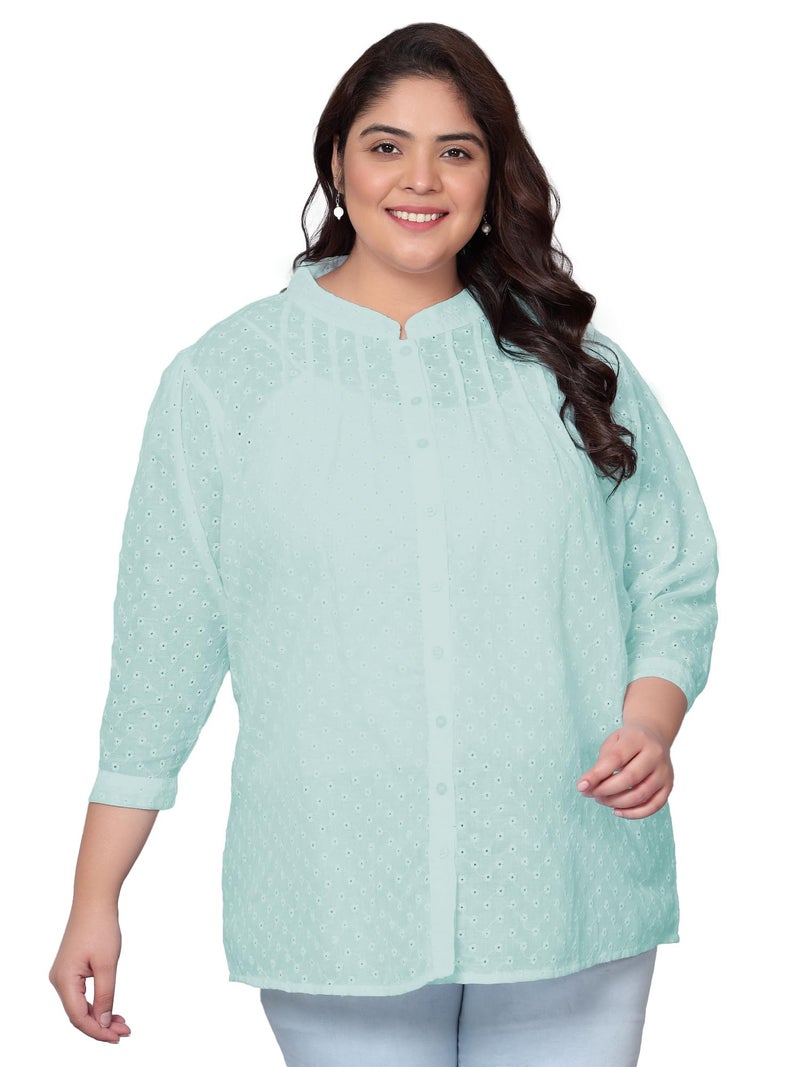 Indietoga Women's Pure Cotton Plus Size Longline Tunic Tops (10001524_Blue Chikankari Embroidered_3XL) - Image 1