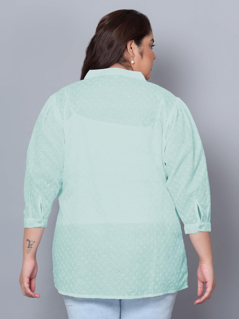 Indietoga Women's Pure Cotton Plus Size Longline Tunic Tops (10001524_Blue Chikankari Embroidered_3XL) - Image 3