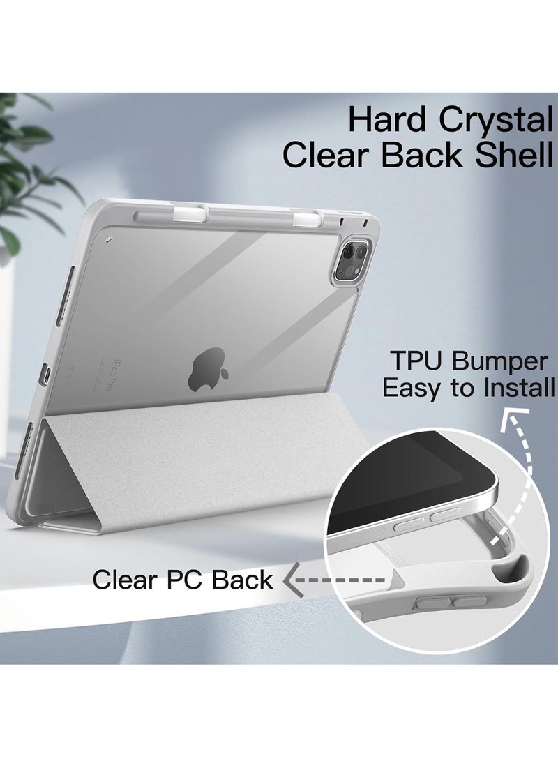 MIGOFAST iPad Pro 11 Inch (2022/2021/2020/2018) with Pencil Holder, Clear Transparent Back Shell Slim Stand Shockproof Tablet Cover, Auto Wake/Sleep Silver Gray  - Image 5