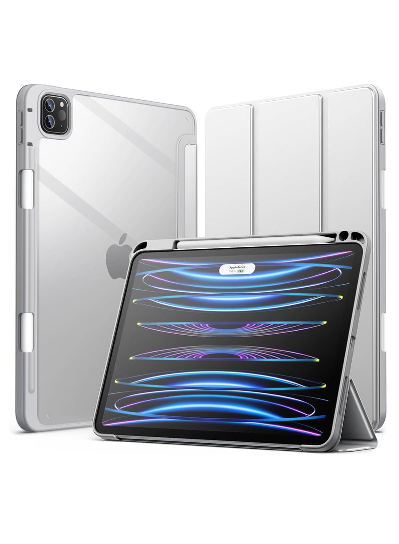 MIGOFAST iPad Pro 11 Inch (2022/2021/2020/2018) with Pencil Holder, Clear Transparent Back Shell Slim Stand Shockproof Tablet Cover, Auto Wake/Sleep Silver Gray  - Image 1