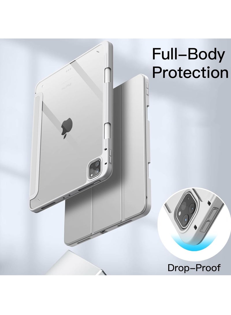 MIGOFAST iPad Pro 11 Inch (2022/2021/2020/2018) with Pencil Holder, Clear Transparent Back Shell Slim Stand Shockproof Tablet Cover, Auto Wake/Sleep Silver Gray  - Image 4